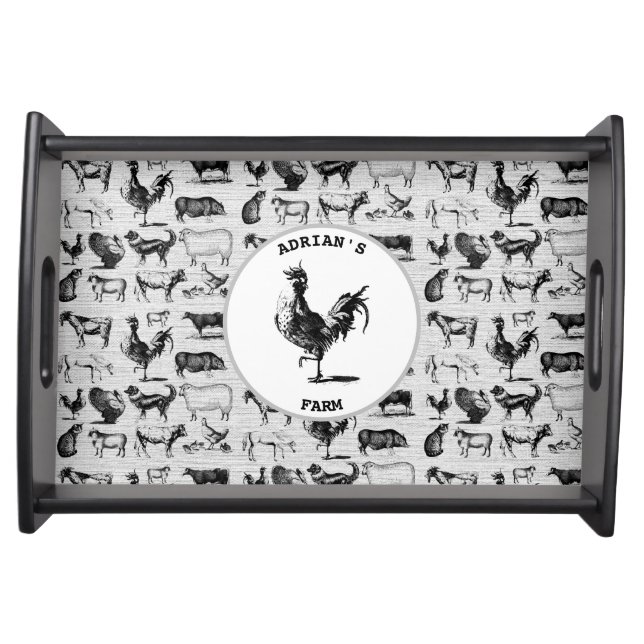 Vintage Farm Animals Rustic Collage Serving Tray (Front)