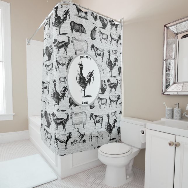 Vintage Farm Animals Rustic Collage Shower Curtain (In Situ)