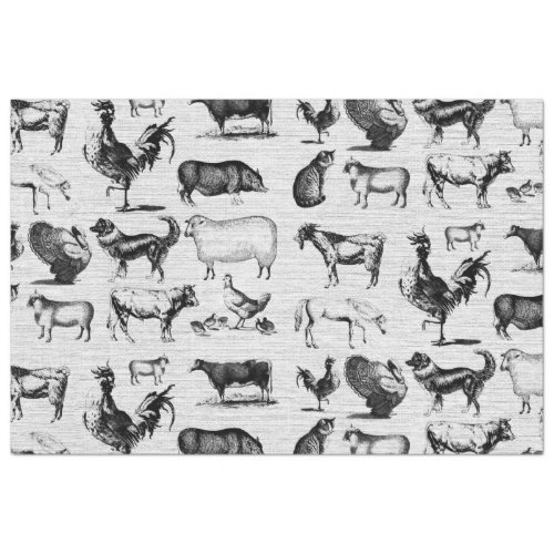 Vintage Farm Animals Rustic Collage  Tissue Paper