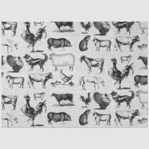 Vintage Farm Animals Rustic Collage Tissue Paper
