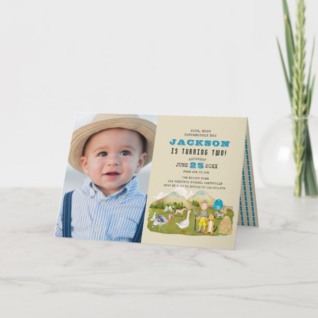 Vintage Farm Barnyard Animals Photo 2nd Birthday Invitation (Front)