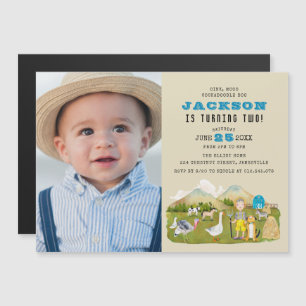 Vintage Farm Barnyard Animals Photo 2nd Birthday Magnetic Invitation