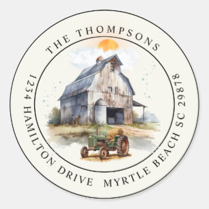 Vintage Farm Birthday Tractor Party Classic Round Sticker