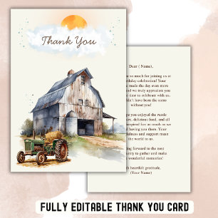 Vintage Farm Birthday Tractor Party Thank You Card
