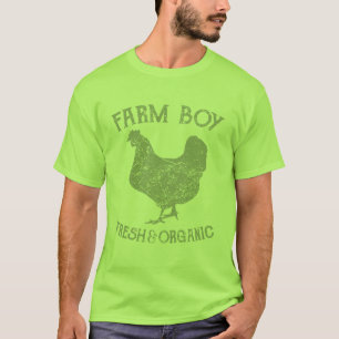 Vintage Farm Boy Fresh and Organic Chicken Illustr T-Shirt