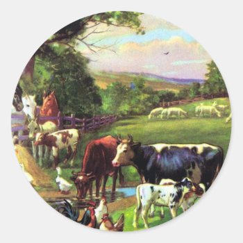 Vintage Farm Classic Round Sticker by stellerangel at Zazzle