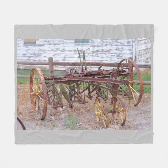 Vintage Farm Equipment Rusty Metal  Fleece Blanket (Front (Horizontal))