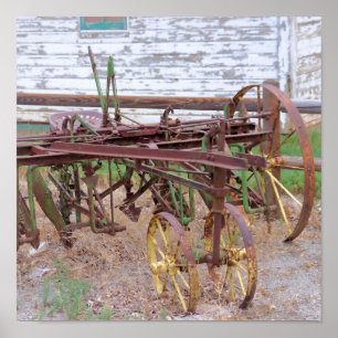 Vintage Farm Equipment Rusty Metal Poster