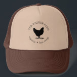 vintage farm fresh eggs trucker hat<br><div class="desc">Upgrade your homestead or family farm with this beautiful vintage egg carton sticker that coffee stain circle with chicken illustration. Customize with your own family name and be sure to check out our store for more items from this collection and choose between different colors that suit your needs.</div>