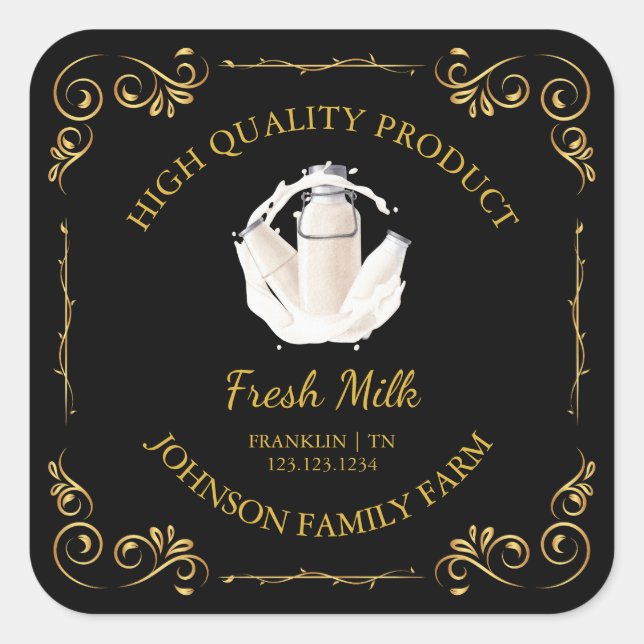 Vintage Farm Fresh Milk Square Label (Front)