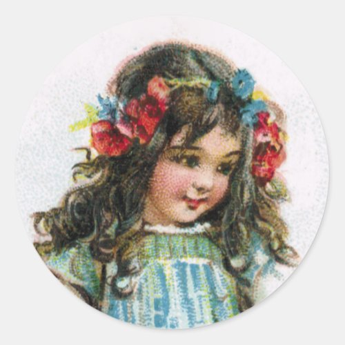 Vintage Farm Girl Wearing Flowers Sticker