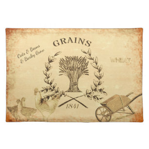 Vintage Farm Grain Sack Chicken Collage Cloth Placemat