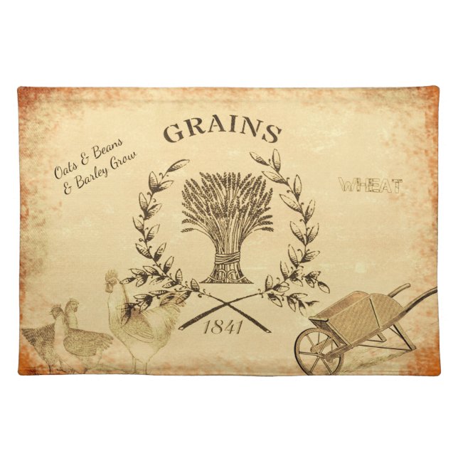 Vintage Farm Grain Sack Chicken Collage Cloth Placemat (Front)