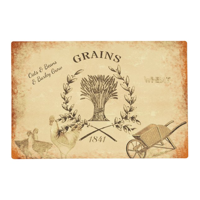 Vintage Farm Grain Sack Chicken Collage Placemat (Front)