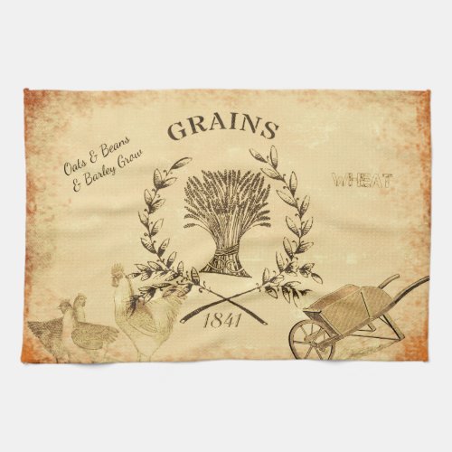 Vintage Farm Grain Sack Chicken Collage Towel