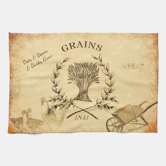 Vintage Farm Grain Sack Chicken Collage Towel (Horizontal)
