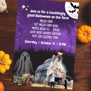 Vintage Farm  Halloween Tractor Party   Invitation