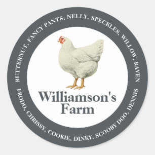 Vintage Farm Hen Chicken Names Egg Carton OffBlack Classic Round Sticker