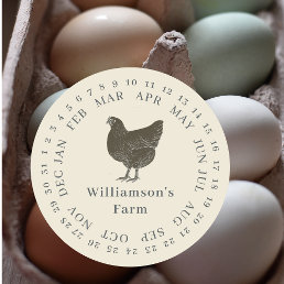 Vintage Farm Hen Encircled Date Egg Carton Antique Classic Round Sticker