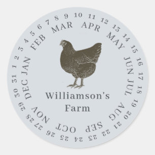 Vintage Farm Hen Encircled Date Egg Carton Blue Classic Round Sticker