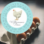 Vintage Farm Hen Encircled Date Egg Carton Blue Classic Round Sticker<br><div class="desc">Rustic and simple chicken egg carton labels with your business name in off-black modern typography on a turquoise blue background features a stylish vintage hen print. Simply add your homestead name to the label and circle the correct date of your farm fresh eggs. Exclusively designed for you by Happy Dolphin...</div>