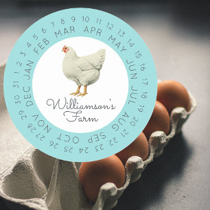 Vintage Farm Hen Encircled Date Egg Carton Blue Classic Round Sticker
