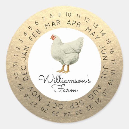 Vintage Farm Hen Encircled Date Egg Carton Gold Classic Round Sticker