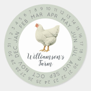 Vintage Farm Hen Encircled Date Egg Carton Green Classic Round Sticker