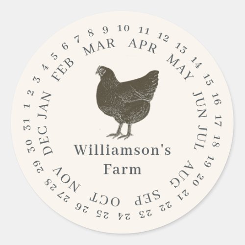 Vintage Farm Hen Encircled Date Egg Carton Ivory Classic Round Sticker