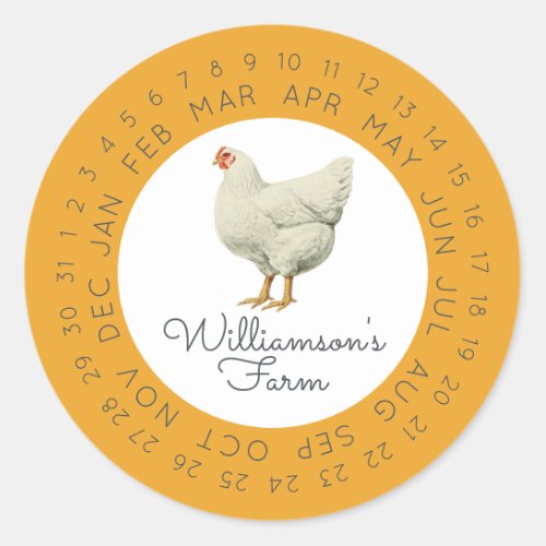 Vintage Farm Hen Encircled Date Egg Carton Yellow Classic Round Sticker