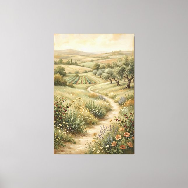 Vintage Farm Landscape Wall Art Canvas Print (Front)