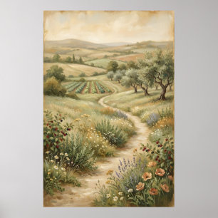 Vintage Farm Landscape Wall Art Poster