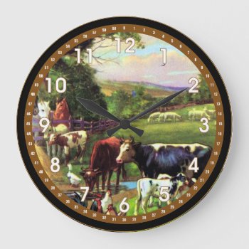 Vintage Farm Large Clock by stellerangel at Zazzle