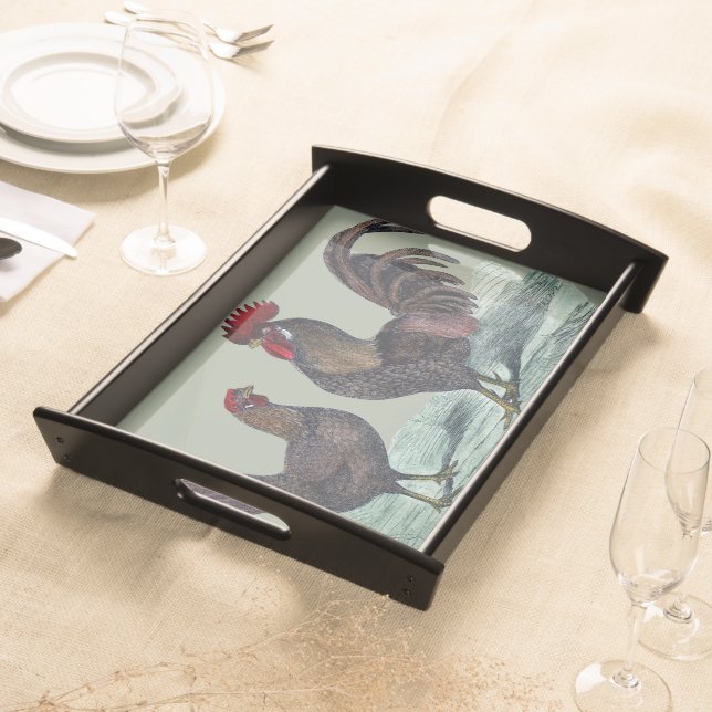 Vintage Farm Large Serving Tray, Black Tray (Front)