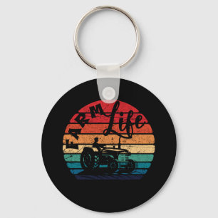 Vintage Farm Life Farming Tractor Family Farmer Keychain