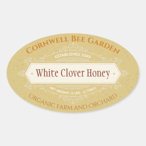 Vintage Farm Light Amber Honey Jar Oval Sticker