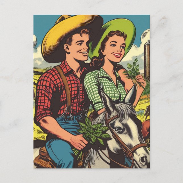 Vintage Farm Love Couple Comics Postcard (Front)