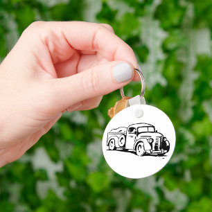 Vintage Farm Pickup Truck Illustration Keychain