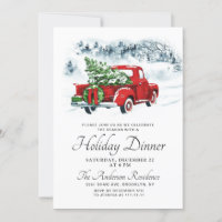 Vintage Farm Red Truck Christmas Holiday Dinner Invitation