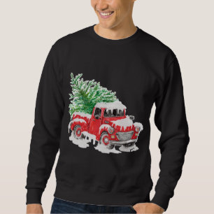 Vintage farm red truck with christmas tree sweatshirt