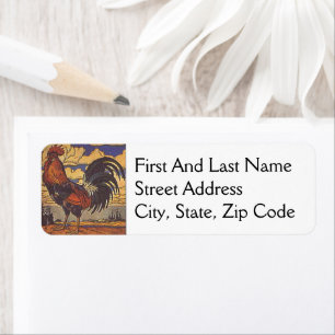 Vintage Farm Rooster Retro Country Illustration Label