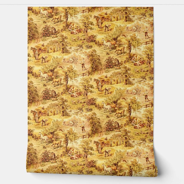 Vintage Farm Scenes pattern Wallpaper (Unrolling)