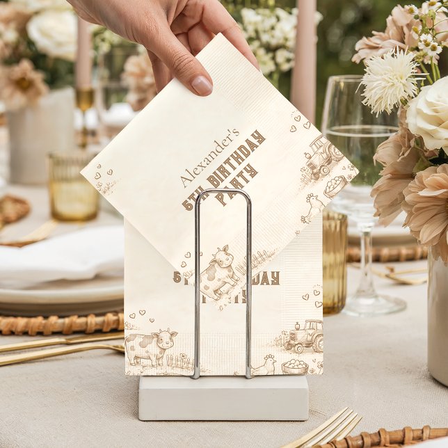 Vintage Farm Sketch Storybook Kids Birthday Napkins (Creator Uploaded)