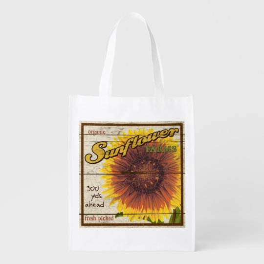 Vintage Farm Stand Sign Sunflower Grocery Bag Zazzle Com
