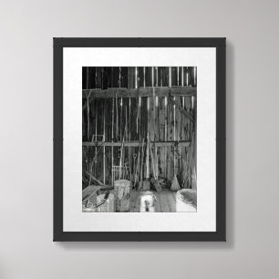 Vintage Farm Tools Black And White Photograph Framed Art