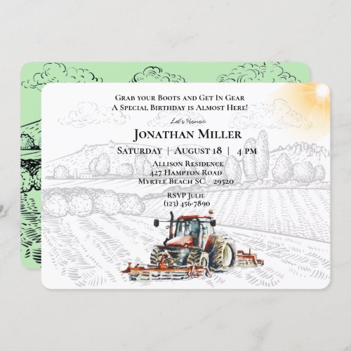 Vintage Farm Tractor Birthday Party Invitation