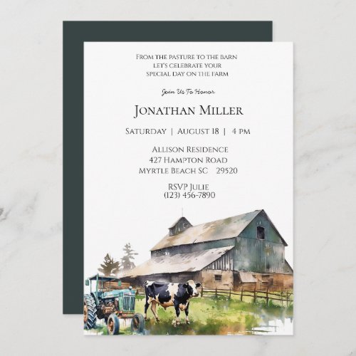 Vintage Farm Tractor Birthday Party Invitation