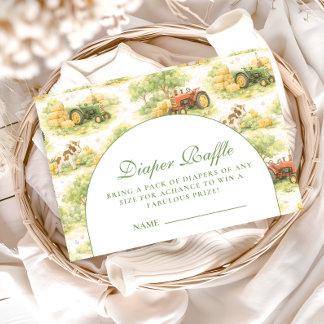 Vintage Farm Tractor Countryside Diapper Raffle Enclosure Card