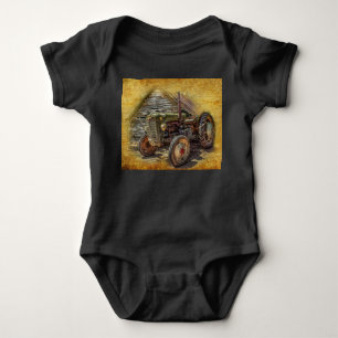 Vintage Farm Tractor Old Barn Shed Baby Bodysuit