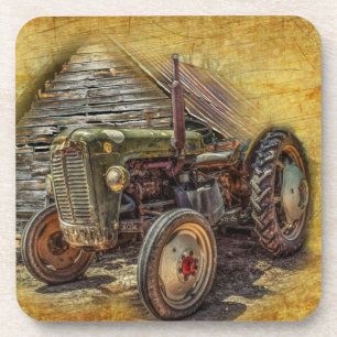 Vintage Farm Tractor Old Barn Shed Beverage Coaster
